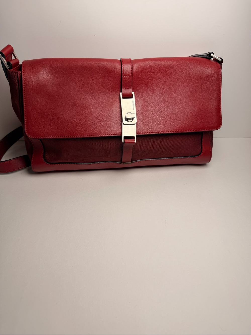 Women Red Leather purseBag with Silver Hardware